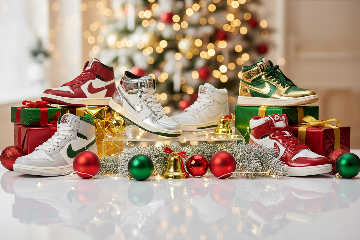 Generate chrismas photos to post on a sneaker shop website cover page